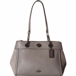 Coach Turnlock Edie Carryall In Mixed Leather Gray